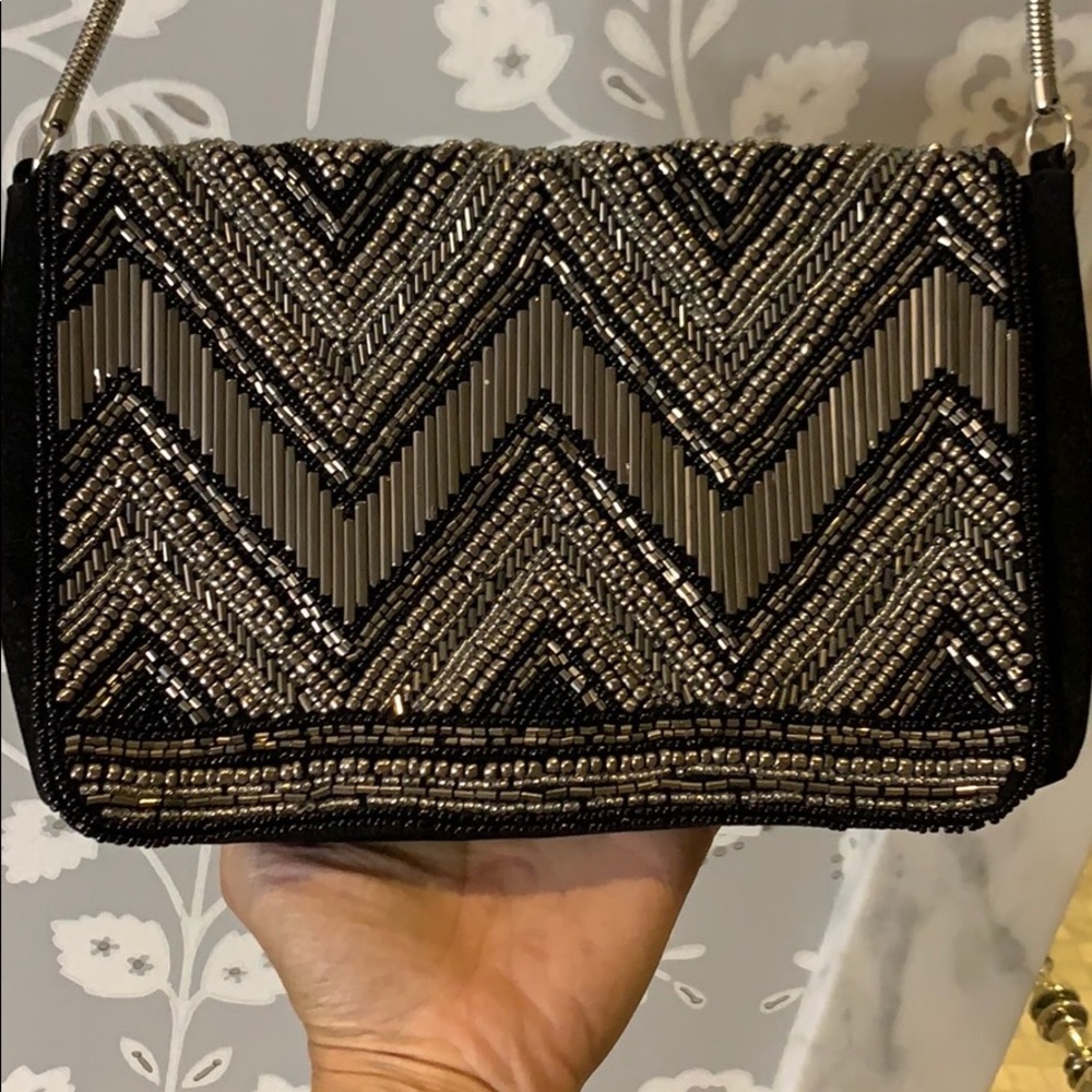 Black/Silver Beaded Boho Purse 👜Never Used 🖤
